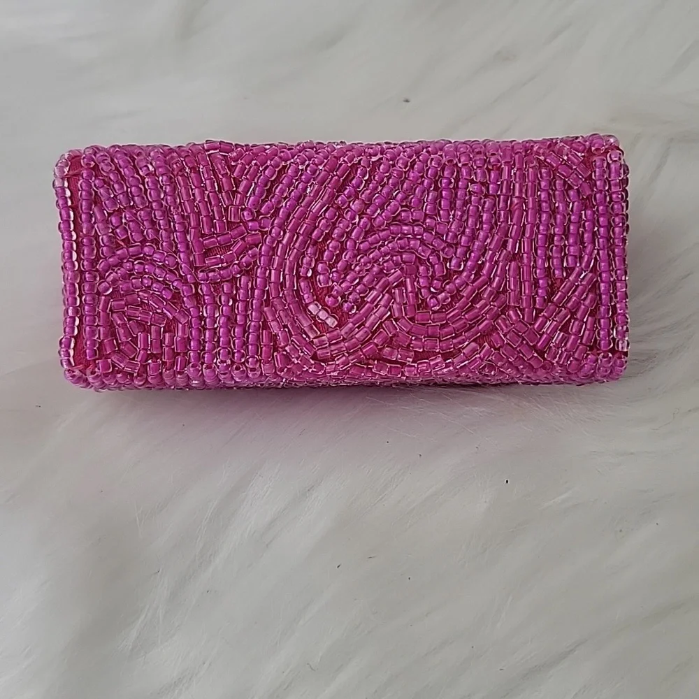 MARY KAY MK Signature Pink Beaded‎ Mirror Snap Closure Glam Lipstick Holder Case